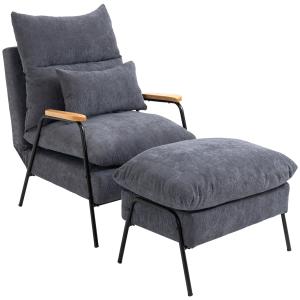 Fauteuil lounge inclinable néo-rétro repose-pied velours co…