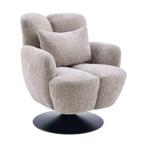Fauteuil lounge pivotant accoudoir tissu chenillé beige pie…