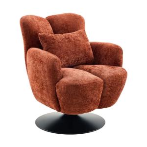 Fauteuil lounge pivotant accoudoir tissu chenillé terracott…