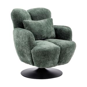 Fauteuil lounge pivotant accoudoir tissu chenillé vert pied…