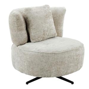 Fauteuil lounge pivotant tissu chenillé beige   coussin