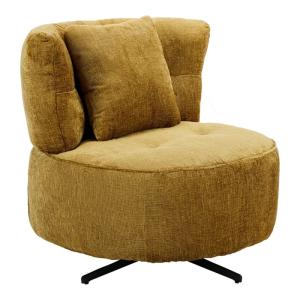 Fauteuil lounge pivotant tissu chenillé jaune moutarde   co…