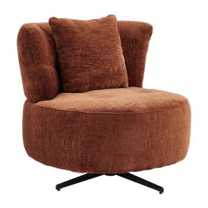 Fauteuil lounge pivotant tissu chenillé terracotta   coussi…