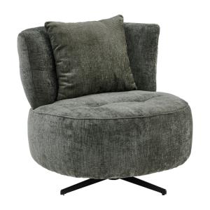 Fauteuil lounge pivotant tissu chenillé vert   coussin