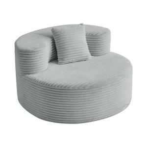 Fauteuil lounge rond en tissu côtelé gris avec coussin, sty…