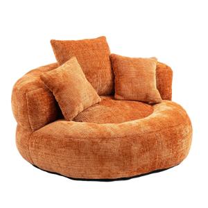 Fauteuil Lounge Rond en Tissu Doux avec Coussins orange