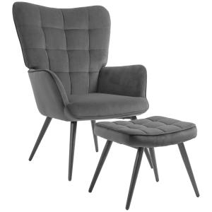 Fauteuil lounge scandinave repose-pied métal noir aspect ve…