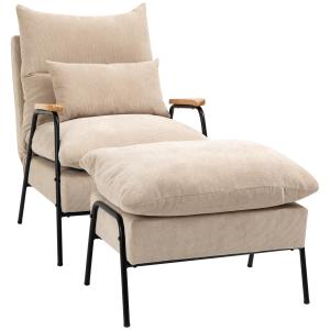 Fauteuil lounge style néo-rétro avec repose-pied velours co…