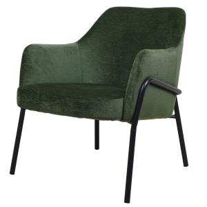 Fauteuil lounge, tissu chenillé Sauge et métal noir mat