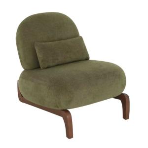 Fauteuil lounge vintage velours vert avec pieds bois massif