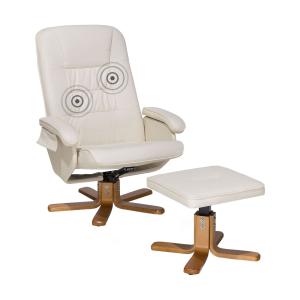 Fauteuil massant cuir pu blanc cassé
