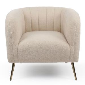 Fauteuil moderne bombaro pieds métal doré et tissu bouclett…