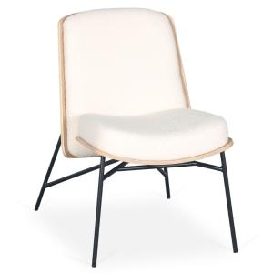 Fauteuil moderne gauguin bois clair et tissu bouclette crèm…