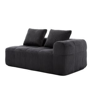Fauteuil modulable en velours côtelé gris avec porte-gobele…