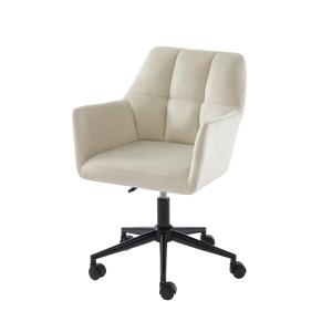 Fauteuil MONA  en velours blanc cassé avec pieds noirs