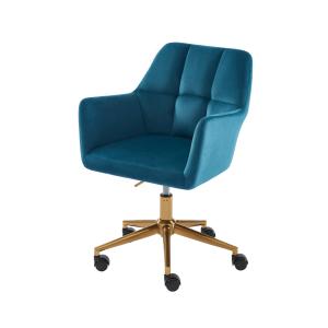 Fauteuil MONA  en velours bleu avec pieds dorés