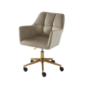 Fauteuil MONA  en velours taupe avec pieds dorés