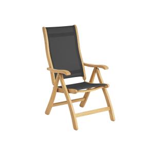 Fauteuil multiposition en bois jaune et toile induction PVC