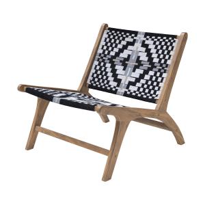 Fauteuil noir et blanc en bois de teck et laine tressée