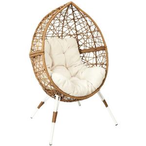 Fauteuil oeuf en résine tressée coussin en tissu beige long…