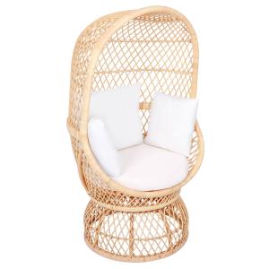 Fauteuil oeuf en rotin naturel et tissu beige