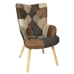 Fauteuil  patchwork motifs nuances de marron