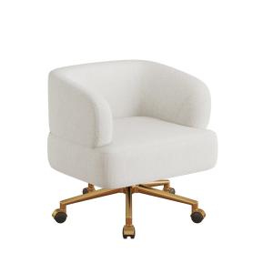 Fauteuil pivotant élégant en chenille beige avec roulettes