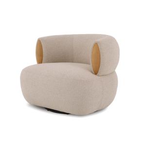 Fauteuil pivotant en chêne et tissu beige