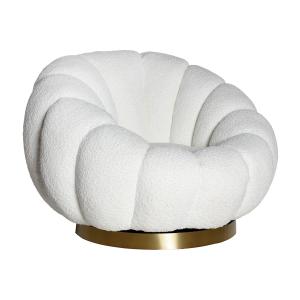 Fauteuil pivotant en coton bouclé blanc 93x90x67 cm