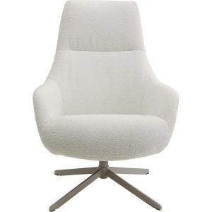 Fauteuil pivotant en polyester bouclé crème et acier