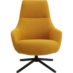 Fauteuil pivotant en polyester bouclé jaune et acier