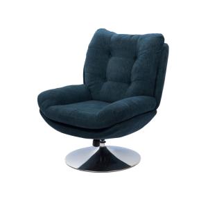 Fauteuil pivotant en tissu bleu avec pied en métal chromé