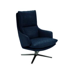 Fauteuil pivotant en tissu bleu nuit et piétement en métal…