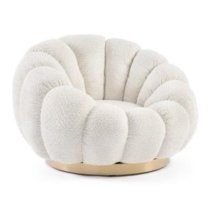 Fauteuil pivotant en tissu bouclé naturel