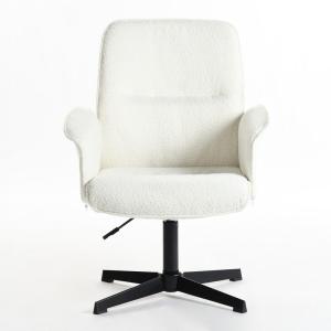 Fauteuil pivotant en tissu bouclette blanc avec accoudoirs