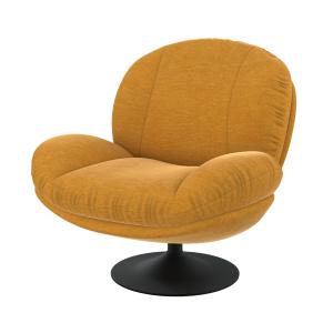 Fauteuil pivotant en tissu effet velours jaune moutarde