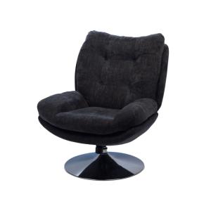 Fauteuil pivotant en tissu noir avec pied en métal chromé