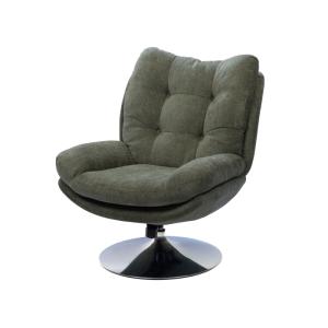 Fauteuil pivotant en tissu vert avec pied en métal chromé