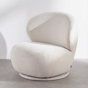 Fauteuil pivotant en velours beige crème