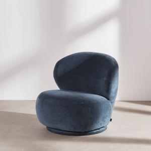 Fauteuil pivotant en velours bleu de Prusse