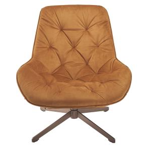 Fauteuil pivotant en velours camel capitonné - L78 cm