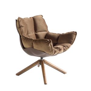 Fauteuil pivotant en velours marron et Noyer