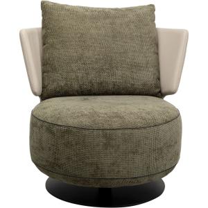 Fauteuil pivotant en velours vert et simili beige