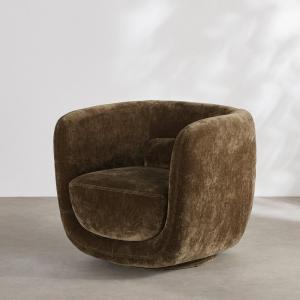 Fauteuil pivotant en velours vert kaki