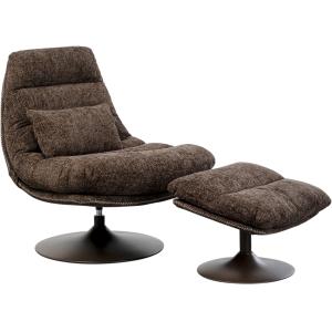 Fauteuil pivotant et repose-pieds en polyester marron