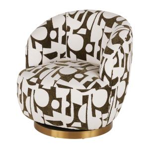 Fauteuil pivotant motif jacquard beige et vert kaki