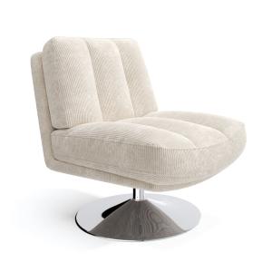 Fauteuil pivotant pied chrome velours côtelé écru