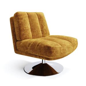 Fauteuil pivotant pied chrome velours texturé moutarde