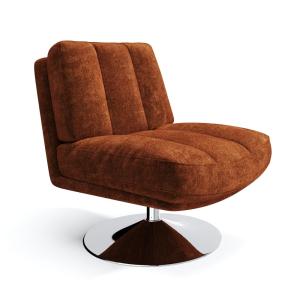 Fauteuil pivotant pied chrome velours texturé terracotta