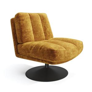 Fauteuil pivotant pied noir velours texturé moutarde